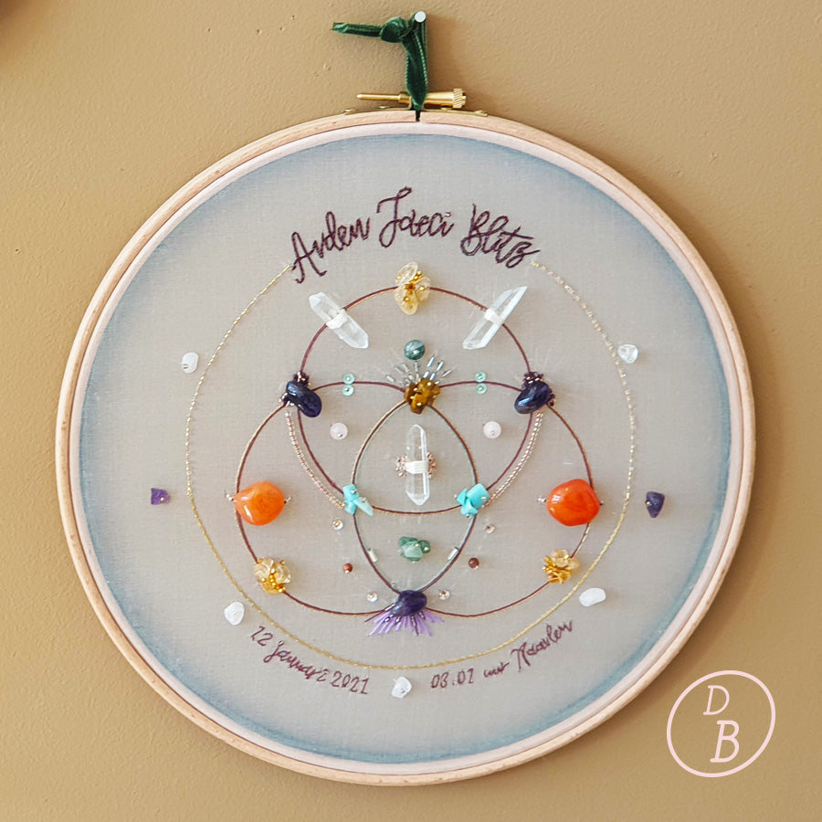 Persoonlijk hand geborduurd Crystal Grid
