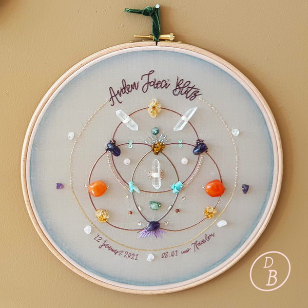 Persoonlijk hand geborduurd Crystal Grid